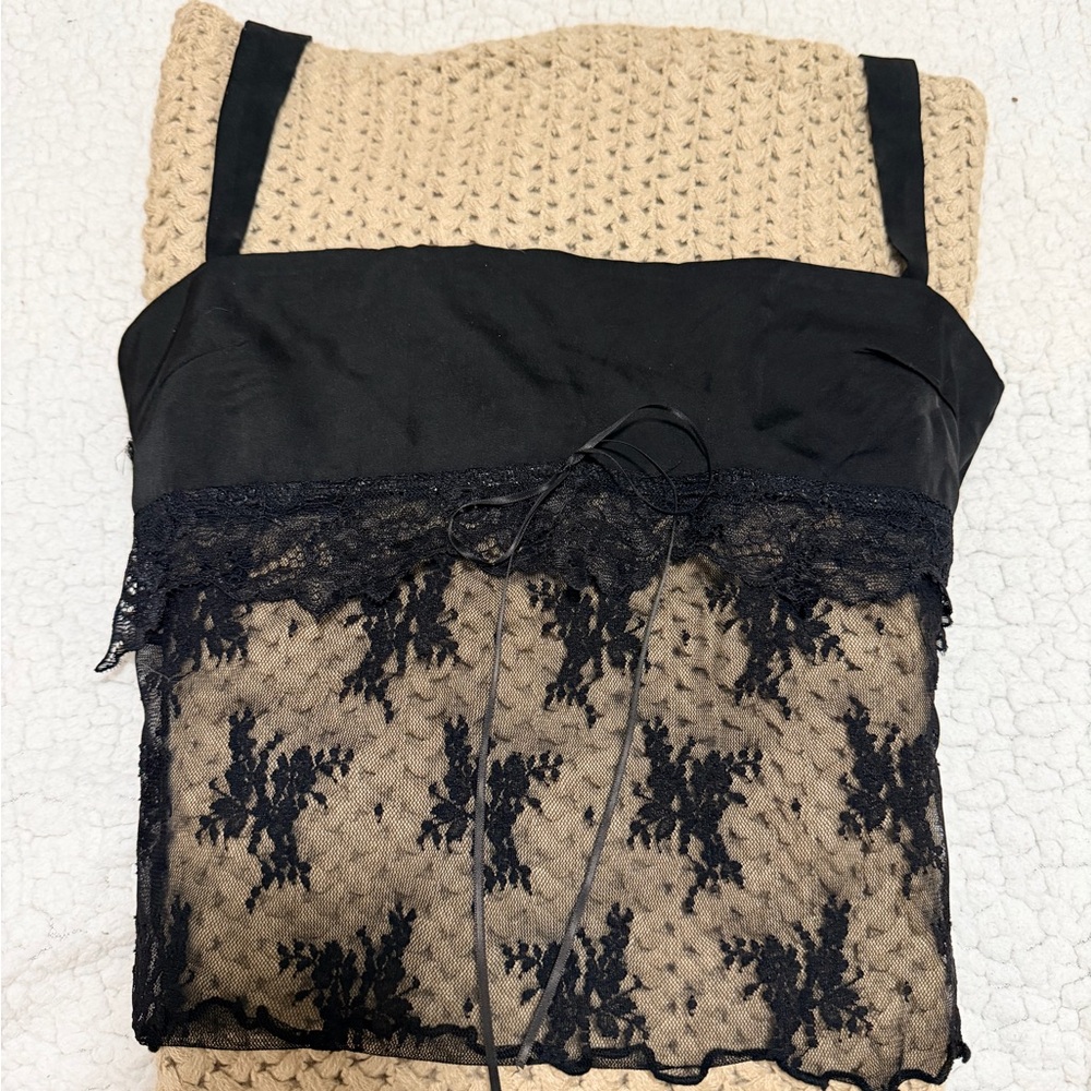 White Fox Black Lace Top